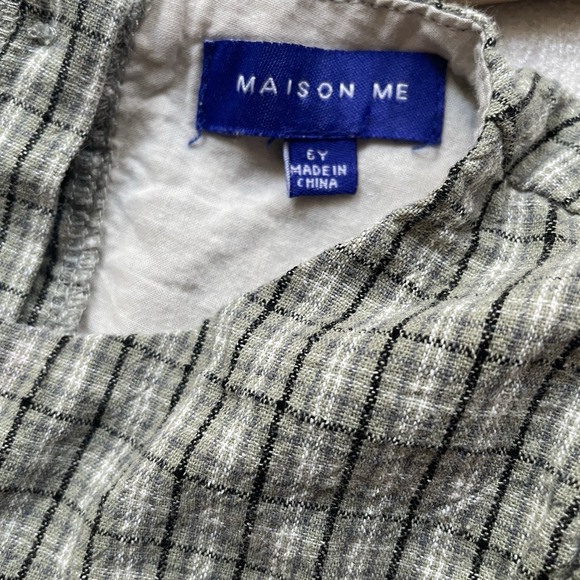 Maison Me Dress Girl 6Y Green Beige Plaid Homespun Cotton Smocked Cottagecore - Picture 4 of 7